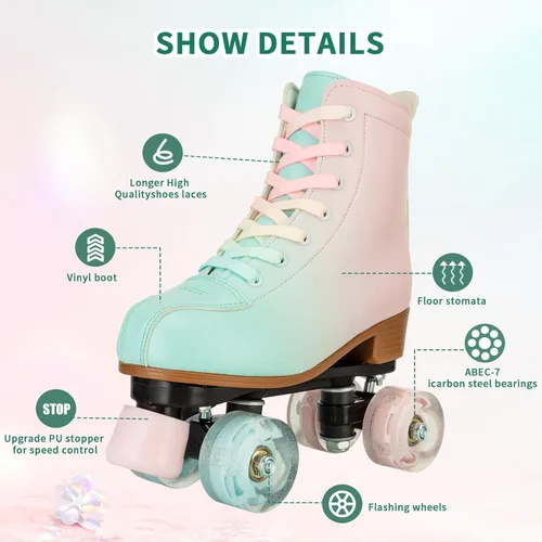 Vista 2 de jessie Patines para niña y mujer, patines de piel sintética con rueda fantástica y destello para niñas de 6 a 12 años, principiantes