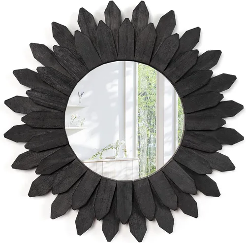 Vista 8 de Emfogo Espejo de Pared de 12 Pulgadas de Madera Rústica Sunburst Espejo Boho Decoración de Pared Decoración del Hogar para Dormitorio Sala de Estar