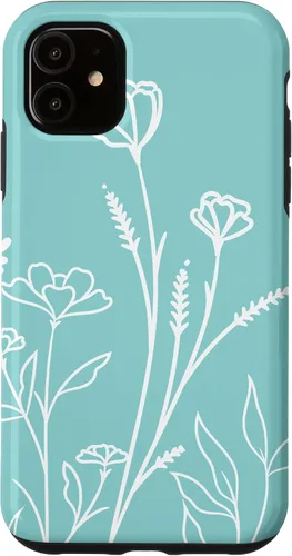Vista 5 de iPhone 15 lindo verano flores silvestres diseño en azul verde pastel caso