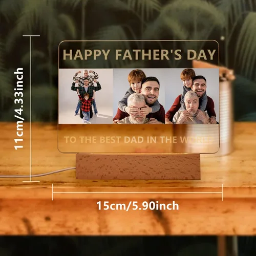 Vista 9 de Placa de acrílico con foto personalizada, regalos para aniversario, San Valentín, cumpleaños, luz nocturna LED personalizable, base de madera