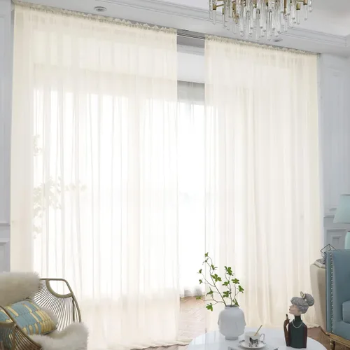 Vista 29 de L&TEC Cortinas traslúcidas para la ventana de color beige, 2 paneles de 48x45 pulgadas, con bolsillo básico para la barra de la cortina