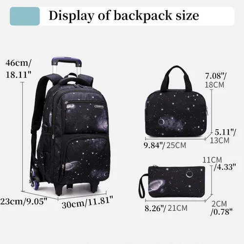 Vista 2 de Mochilas con ruedas para niños, equipaje para niños, bolsas con ruedas para niños, bolsas escolares, bolsas espaciales, cielo estrellado, bolsa