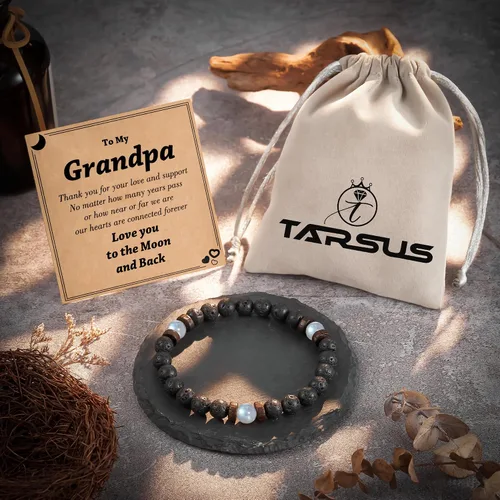 Vista 7 de Tarsus Regalos para el día del padre para hombres, papá, marido, novio, abuelo, hermano, piedra natural, cuentas de piedra luna, pulsera hecha a