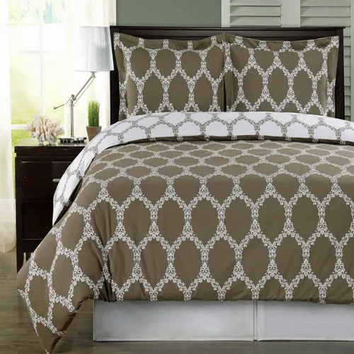 Vista 3 de Royal Hotel Bedding Brooksfield - Funda de edredón de 2 piezas, color gris y blanco, tamaño individual/individual XL (juego de funda de edredón)