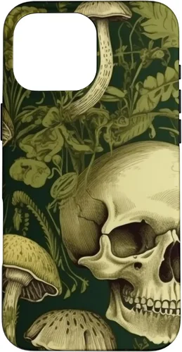 Vista 19 de iPhone 16 Skull Pattern Olive Green Mushroom Case