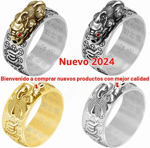 Vista 2 de Anillo ajustable de plata 990 Feng Shui PiXiu Mani Mantra Protección Wealth Ring LT_gold_new