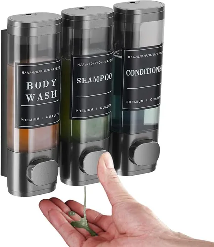 Vista 5 de Shampoo and Conditioner Dispenser 3 Chamber Shower Dispenser No Drill Gray