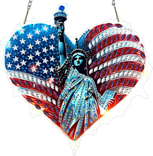 Vista 12 de MXJSUA Atrapasoles con pintura de diamante de águila calva americana, kits de arte de diamantes para adultos, adornos colgantes con cadena