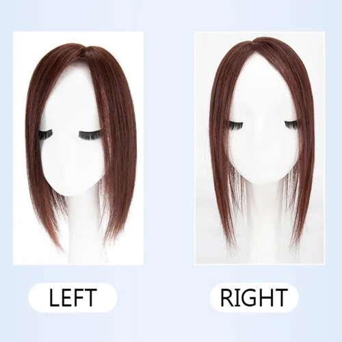 Vista 6 de Base de seda recta Cabello humano Topper de una pieza parte lateral parte frontal cierre con clips (7.9 in/parte izquierda negro)