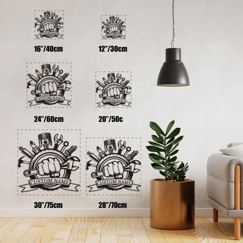 Vista 8 de Letrero de metal personalizado para garaje, arte de pared de taller personalizado, decoración mecánica para hombres, día del padre para los amantes