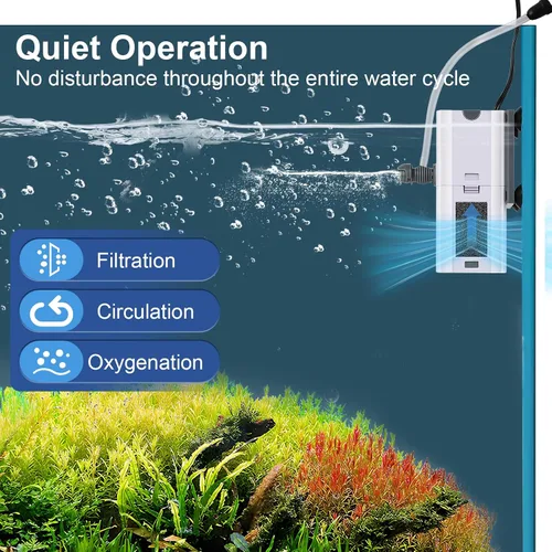 Vista 4 de Filtro de acuario de 132 GPH 4-en-1, filtros de tanque de peces de 10-40 galones para filtración y oxigenación, filtro para tanque de peces