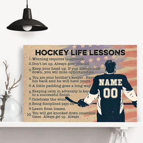 Vista 4 de Póster personalizado para jugador, hockey, motivacional, deportes, adolescentes, niños, lecciones de vida, bandera vintage, regalos de hockey