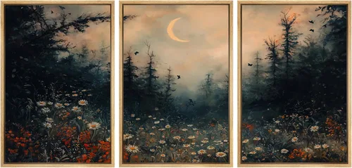 Vista 107 de SIGNWIN Lienzo enmarcado para pared, juego de arte de campos pastorales, flores silvestres, campo rústico, paisaje, floral, ilustraciones modernas