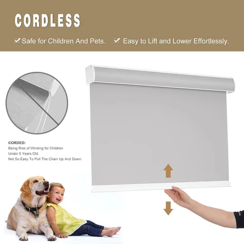 Vista 5 de Changshade Persianas enrollables 100% opacas sin cordones para ventanas, persianas de parada libre, tela aislante térmica, protección UV, persianas