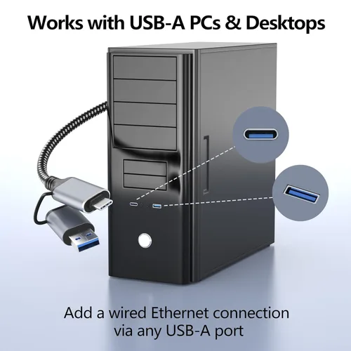 Vista 5 de Jadaol Cable USB-C/USB-A a Ethernet de 3 pies, adaptador USB-A integrado, LAN Gigabit RJ45 de hasta 1 Gbps, Plug & Play para la mayoría