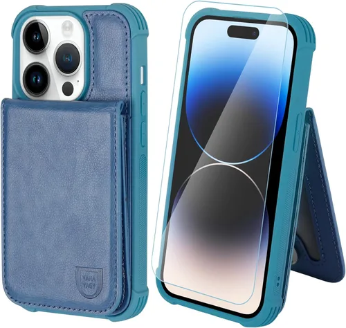 Vista 12 de VANAVAGY Funda tipo cartera compatible con iPhone 14 Pro Max para mujeres y hombres, de piel sintética, cierre magnético, con bloqueo RFID Negro