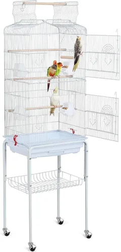 Vista 11 de Yaheetech - Jaula para pájaros con tapa abierta, 64 pulgadas, para periquitos y cacatúas, color negro Detachable Rolling Stand, Easy-clean Slide