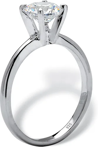 Vista 2 de Anillo de compromiso de plata de ley con circonita cúbica redonda