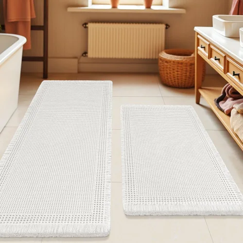 Vista 52 de Tapete de baño con diseño de gofre, moderno, bohemio, absorbente, antideslizante, ultrasuave, lavable a máquina, con letra de baño, dormitorio