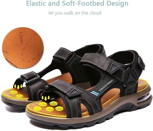 Vista 5 de visionreast Sandalias atléticas para hombre con puntera abierta, sandalias antideslizantes con cojín de aire, sandalias casuales de playa