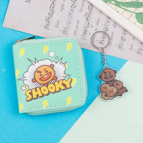 Vista 3 de Bangtan - Carteras de piel sintética con cremallera y llavero Chimmy Cooky TATA Koya RJ de dibujos animados para niñas, Moneda shooky