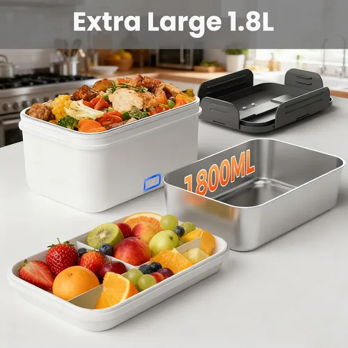 Vista 9 de Herrfilk Fiambrera eléctrica inalámbrica para adultos, calentador de alimentos portátil recargable de 1.8 L/61 onzas, lonchera 4 en 1 calentada