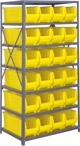Vista 420 de Quantum QSBU-245BK Heavy Duty Shelving Unit with (7) Shelves and (24) QUS245 Black Bins for Garage Warehouse Storage Distribution 400 lb Load