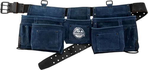 Vista 6 de Graintex Cinturón de herramientas de cuero de gamuza profesional de 11 bolsillos, bolsa de herramientas, color verde lima, cinturón de cuero/correa
