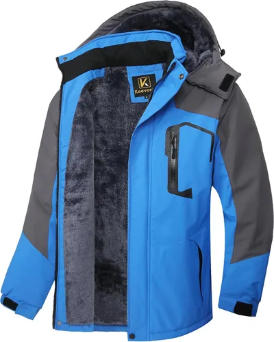 Vista 16 de Keevoom Chaquetas de invierno para hombre, abrigos de nieve para esquí, impermeables, con capucha, impermeables, para snowboard, rompevientos