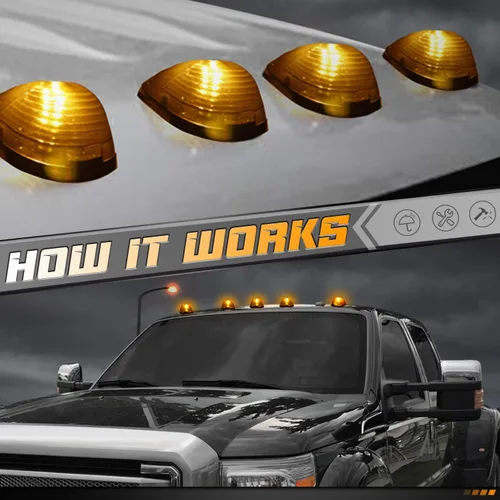 Vista 5 de Juego de 5 luces LED HERCOO para el techo de la cabina de vehículos Ford F150 F250 F350 F450 F550, Ambar