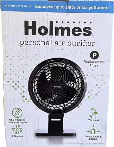 Vista 2 de Holmes Purificador de aire personal, HAP120-U, filtro tipo HEPA, negro