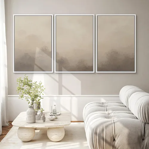 Vista 11 de SIGNWIN Lienzo enmarcado para pared, juego de arte neutro de bosque brumoso, ilustraciones en tono tierra, arte moderno, decorativo, bohemio