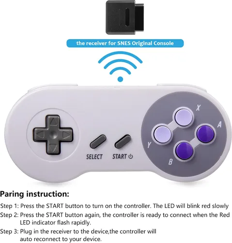 Vista 4 de KIWITATA 2 Pack 2.4GHz Wireless Controller for SNES Original Console, Rechargeable Wireless Remote Gamepad Controller for SNES Super Entertainment