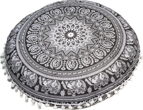 Vista 5 de Funda de almohada redonda con diseño de mandala para el suelo, funda de cojín para asiento, hippie, decorativa, bohemio, otomano, funda de puf Flor