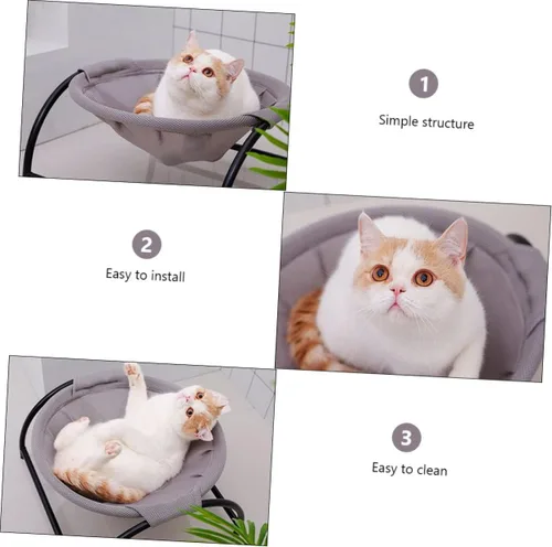 Vista 2 de Happyyami Cama elevada transpirable para mascotas para gatos y perros pequeños, hamaca de enfriamiento con marco de hierro, diseño resistente