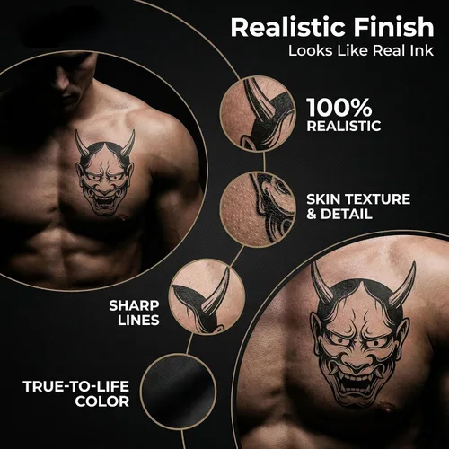 Vista 5 de 10 plantillas de tatuaje temporales de patrones grandes, 5 hojas tamaño A4, kit de plantillas de tatuaje tribal, plantillas profesionales de 3 capas