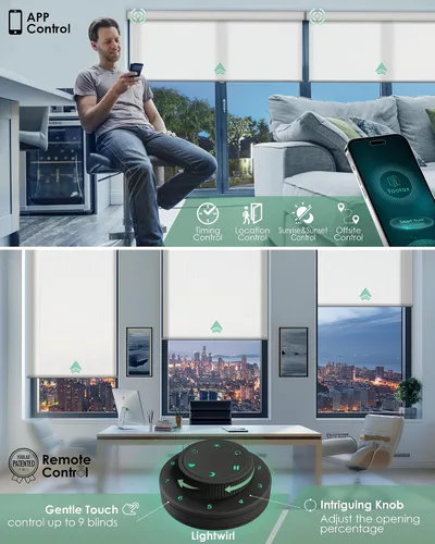 Vista 3 de Yoolax Persianas enrollables motorizadas con control remoto solar, filtro de luz, transparentes, persianas automáticas para ventanas