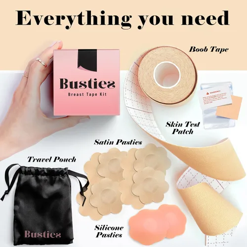 Vista 3 de Busties Kit de cinta de pecho 12 unidades fácil de usar ajuste universal cinta de pecho para levantamiento de senos cinta Bob para pechos grandes
