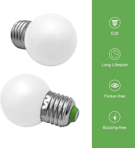 Vista 5 de Bombillas tipo globo G14 G45 3W E26/E27 Edison tornillo 120V blanco cálido, paquete de 2 unidades 3W, no regulable, 260 lúmenes, para espejo