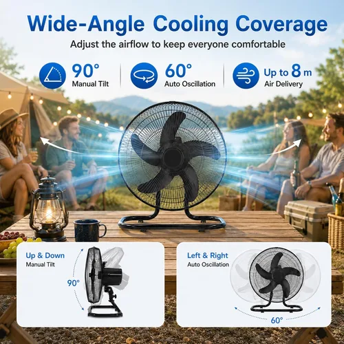 Vista 6 de Portable Solar Fan, Rechargeable Solar Powered Floor Fan with Solar Panel