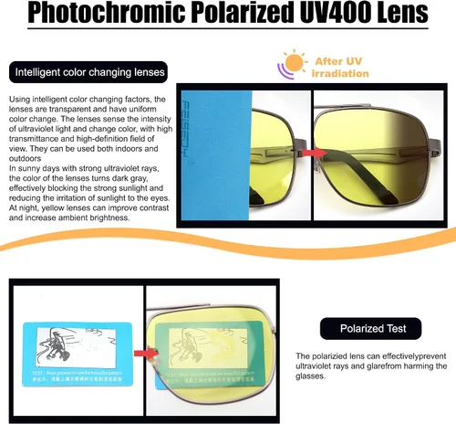 Vista 6 de FEISEDY Gafas de sol fotocromáticas polarizadas aviador hombres mujeres para conducción diurna y nocturna marco de metal B0172