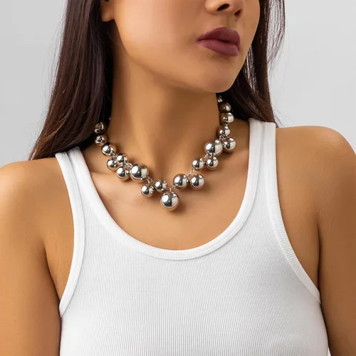 Vista 3 de Collar de perlas para mujer, collar de perlas gruesas, collar de perlas grandes, collar de perlas exageradas, regalo de joyería para niñas