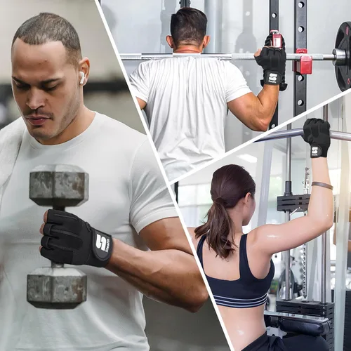 Vista 5 de Stealth Sports Guantes de entrenamiento de levantamiento de pesas para hombres y mujeres, agarre acolchado de gel antideslizante, protección