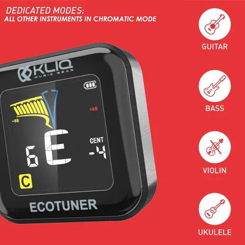 Vista 2 de KLIQ EcoTuner - Afinador de clip recargable USB para todos los instrumentos (con cable de carga incluido) Afinadores de clip KLIQ