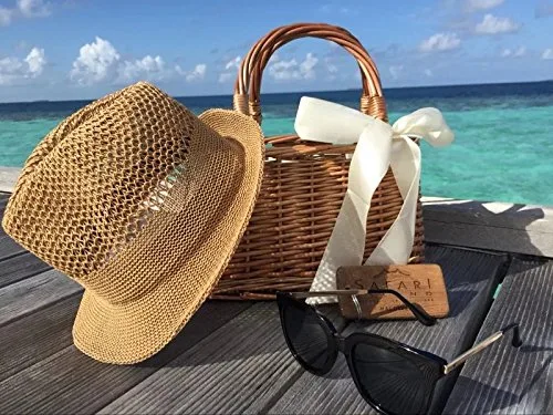 Vista 2 de Bolso de mimbre tejido a mano natural, bolso de cesta rectangular, bolso de paja para mujer (caqui rectangular) 10.2 x 6.7 x 6.3 pulgadas