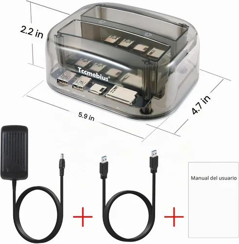 Vista 6 de TCC-S865 USB 3.0 a SATA IDE Dual Slots Externo Transparente Disco Duro Estación de Acoplamiento con Lector de Tarjetas y 2 Puertos USB 3.0 Hub