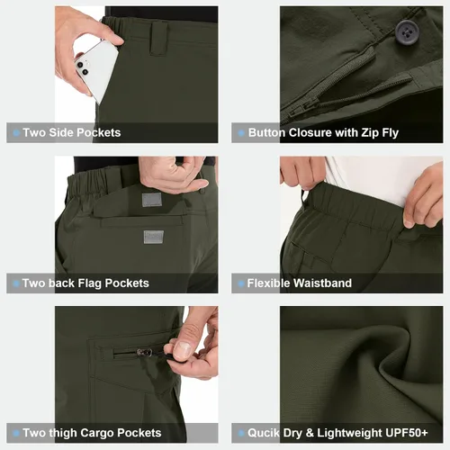 Vista 6 de Pantalones cortos de senderismo para hombre, de secado rápido, ligeros, transpirables, para exteriores, de carga.