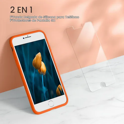 Vista 2 de Miracase Funda de silicona para iPhone SE 2022/SE 2020/7/8, naranja ámbar Funda ultradelgada con protector de pantalla, forro de microfibra suave