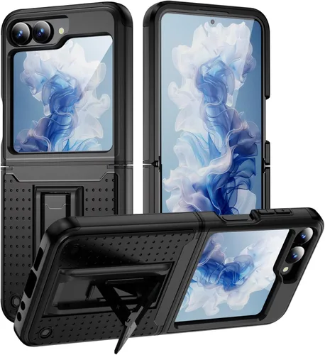 Vista 32 de Jeylly Funda para Samsung Z Flip 3, Z Flip 4, de grado militar, a prueba de golpes, con soporte estable, protección de bisagra, cubierta resistente