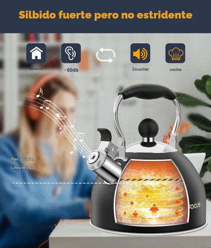 Vista 2 de Hervidor de té, hervidor de té silbante de acero inoxidable de 2 cuartos, tetera silbante para estufa con mango plegable ergonómico, tetera pequeña